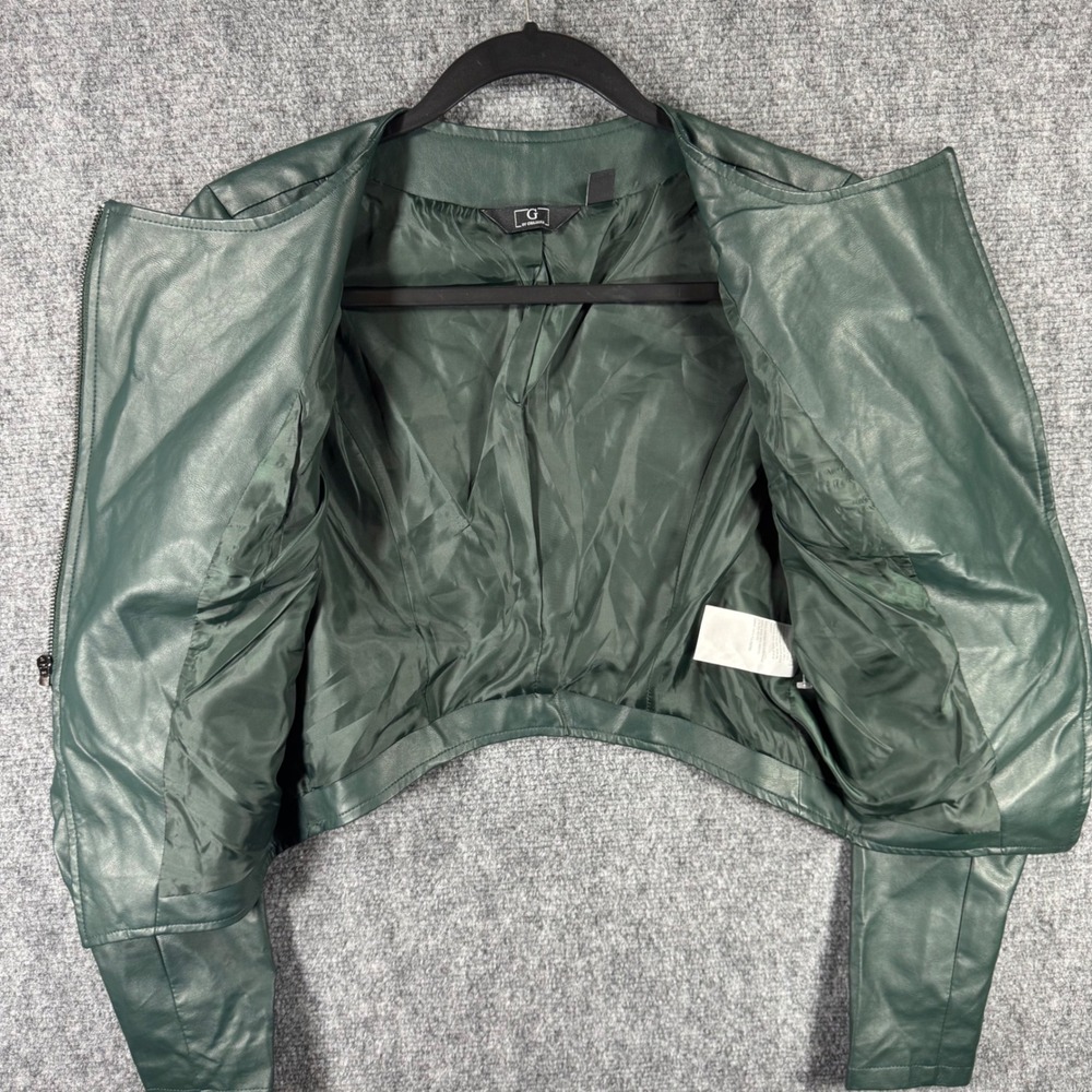 G by Giuliana Womens Faux Leather Jacket Dark Green Asymmetrical Cropped XS NWOT - Picture 6 of 10